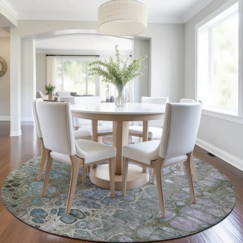 8' Brown And Gray Round Abstract Washable Indoor Outdoor Area Rug Photo 6