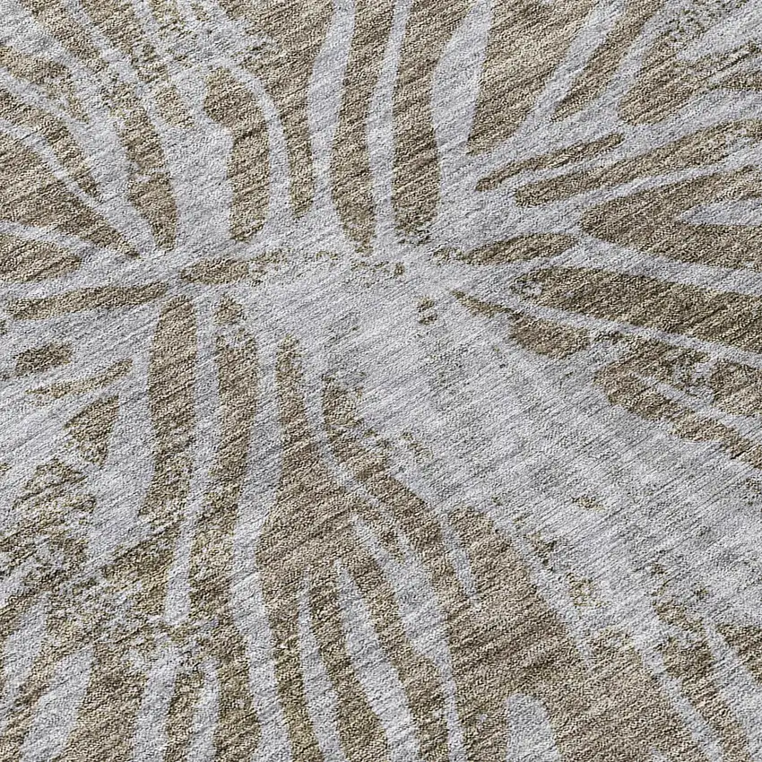 8' Brown And Gray Round Abstract Washable Indoor Outdoor Area Rug Photo 8
