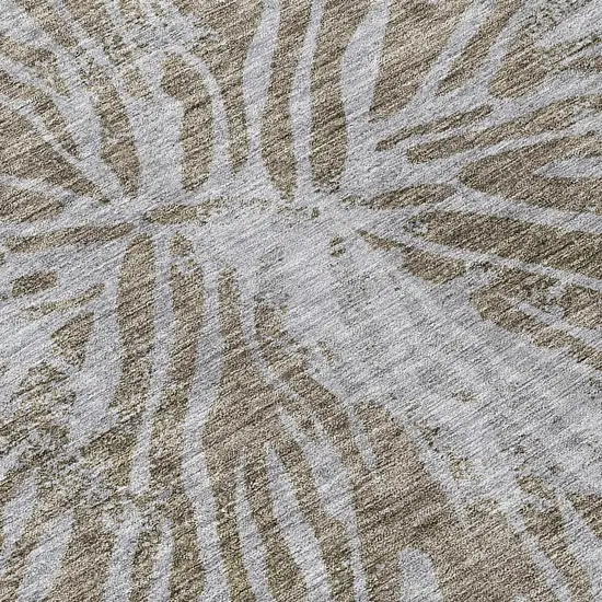 8' Brown And Gray Round Abstract Washable Indoor Outdoor Area Rug Photo 8