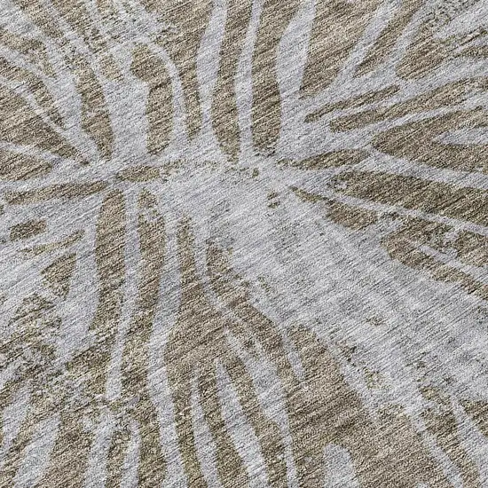 8' Brown And Gray Round Abstract Washable Indoor Outdoor Area Rug Photo 8