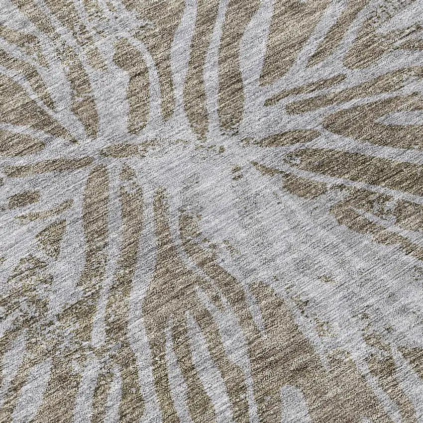 8' Brown And Gray Round Abstract Washable Indoor Outdoor Area Rug Photo 8