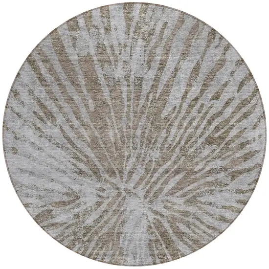 8' Brown And Gray Round Abstract Washable Indoor Outdoor Area Rug Photo 5