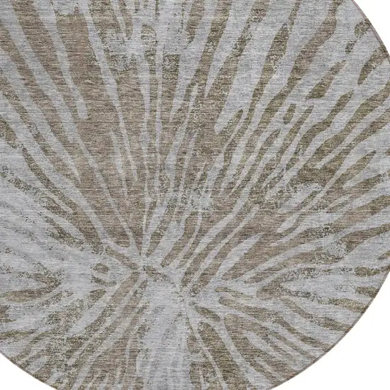 8' Brown And Gray Round Abstract Washable Indoor Outdoor Area Rug Photo 4