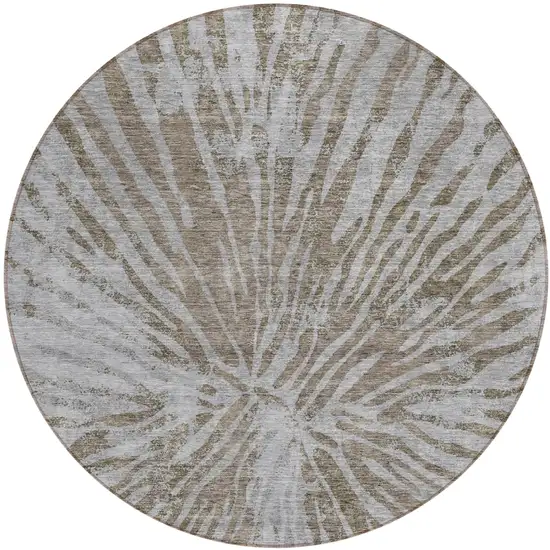8' Brown And Gray Round Abstract Washable Indoor Outdoor Area Rug Photo 2