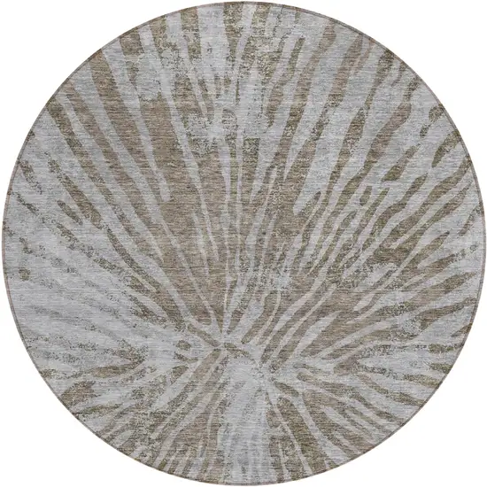 8' Brown And Gray Round Abstract Washable Indoor Outdoor Area Rug Photo 2