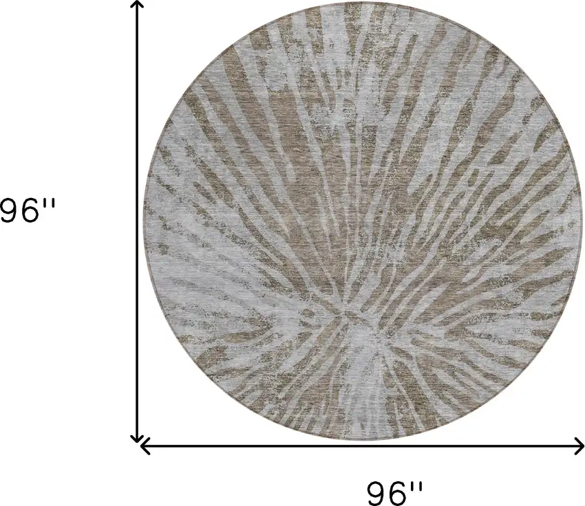 8' Brown And Gray Round Abstract Washable Indoor Outdoor Area Rug Photo 3