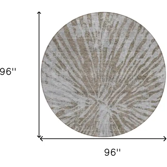 8' Brown And Gray Round Abstract Washable Indoor Outdoor Area Rug Photo 3