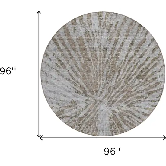 8' Brown And Gray Round Abstract Washable Indoor Outdoor Area Rug Photo 3