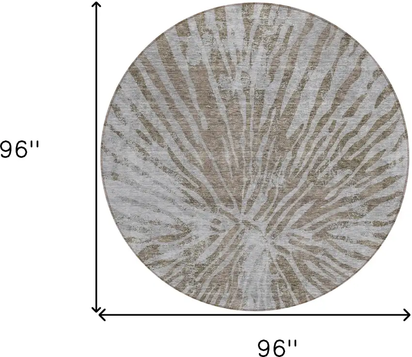 8' Brown And Gray Round Abstract Washable Indoor Outdoor Area Rug Photo 3