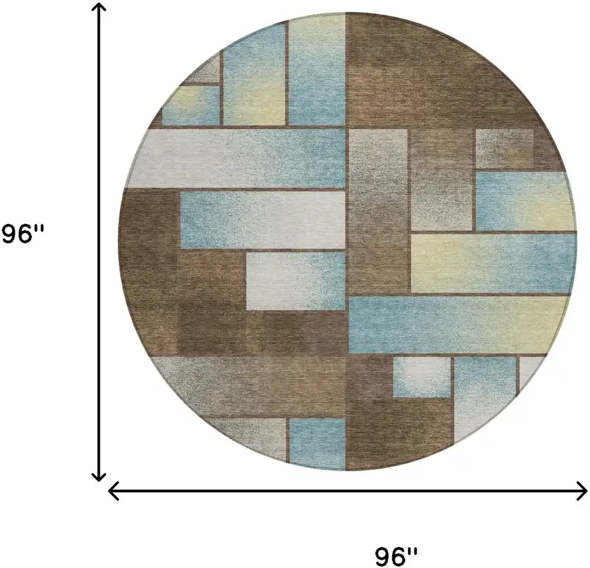 8' Brown And Gray Round Geometric Washable Indoor Outdoor Area Rug Photo 7