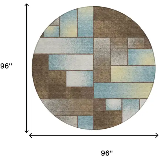 8' Brown And Gray Round Geometric Washable Indoor Outdoor Area Rug Photo 7