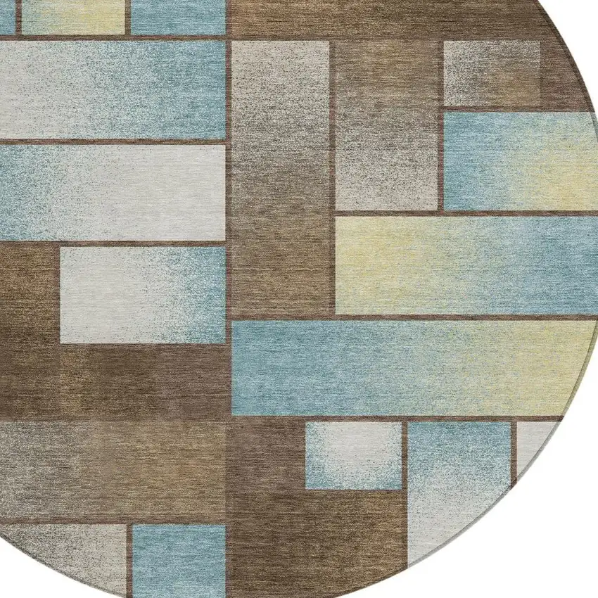 8' Brown And Gray Round Geometric Washable Indoor Outdoor Area Rug Photo 3
