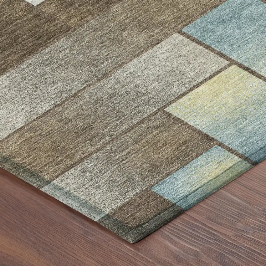 8' Brown And Gray Round Geometric Washable Indoor Outdoor Area Rug Photo 5