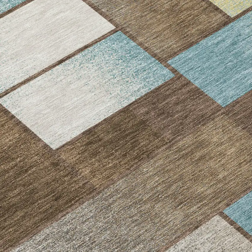 8' Brown And Gray Round Geometric Washable Indoor Outdoor Area Rug Photo 6