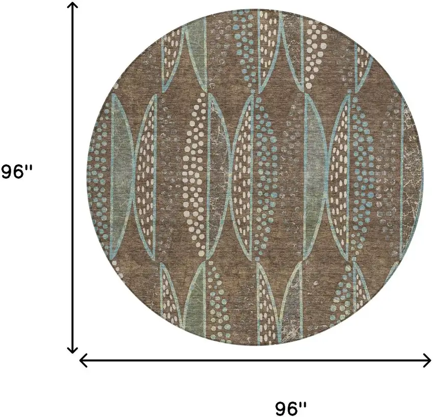 8' Brown And Gray Round Geometric Washable Indoor Outdoor Area Rug Photo 7