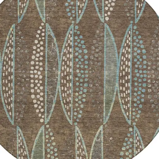 8' Brown And Gray Round Geometric Washable Indoor Outdoor Area Rug Photo 3