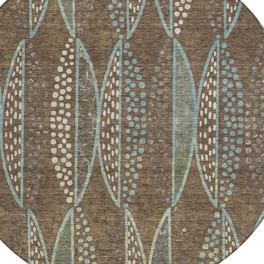 8' Brown And Gray Round Geometric Washable Indoor Outdoor Area Rug Photo 3