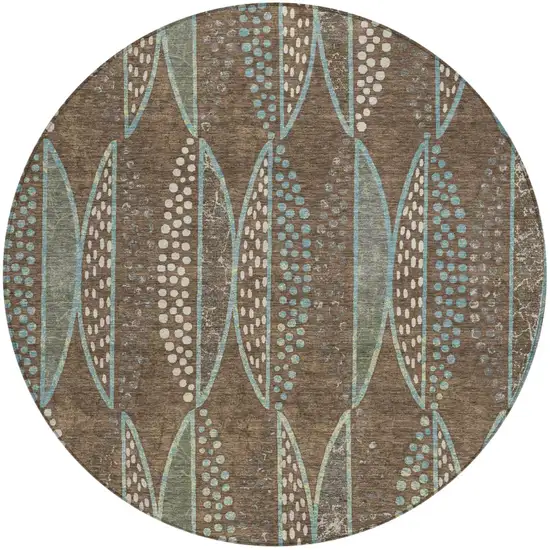 8' Brown And Gray Round Geometric Washable Indoor Outdoor Area Rug Photo 2