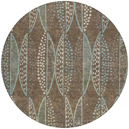 8' Brown And Gray Round Geometric Washable Indoor Outdoor Area Rug Photo 4