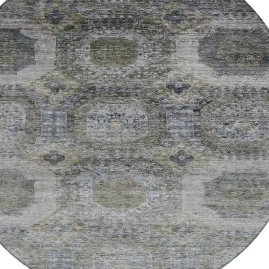 8' Brown And Gray Round Medallion Washable Indoor Outdoor Area Rug Photo 4