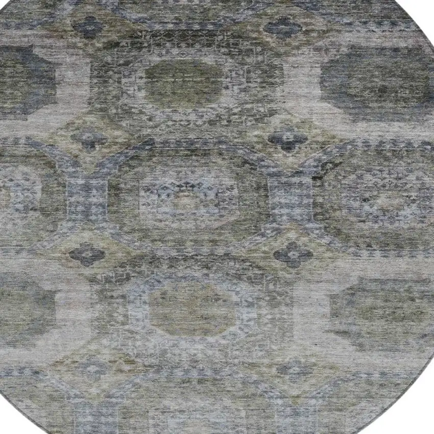 8' Brown And Gray Round Medallion Washable Indoor Outdoor Area Rug Photo 4