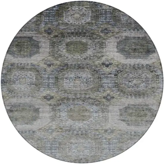 8' Brown And Gray Round Medallion Washable Indoor Outdoor Area Rug Photo 1
