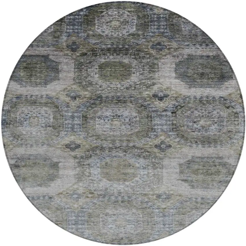 8' Brown And Gray Round Medallion Washable Indoor Outdoor Area Rug Photo 1