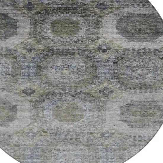 8' Brown And Gray Round Medallion Washable Indoor Outdoor Area Rug Photo 8