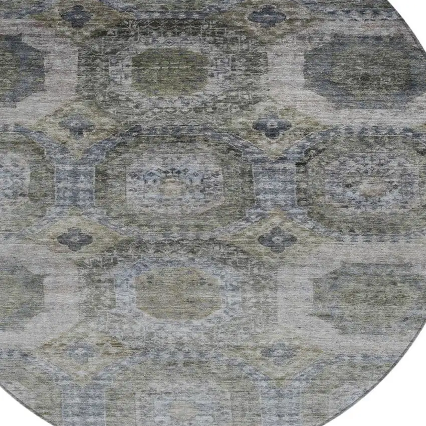 8' Brown And Gray Round Medallion Washable Indoor Outdoor Area Rug Photo 8
