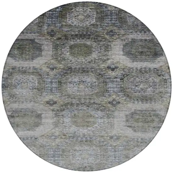8' Brown And Gray Round Medallion Washable Indoor Outdoor Area Rug Photo 3