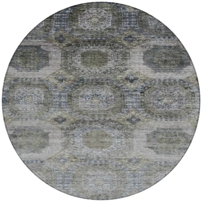 8' Brown And Gray Round Medallion Washable Indoor Outdoor Area Rug Photo 3