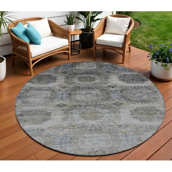 8' Brown And Gray Round Medallion Washable Indoor Outdoor Area Rug Photo 2
