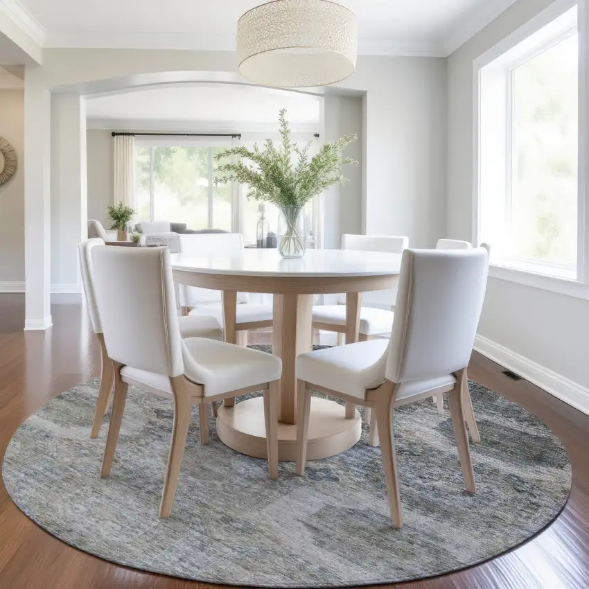 8' Brown And Gray Round Medallion Washable Indoor Outdoor Area Rug Photo 6