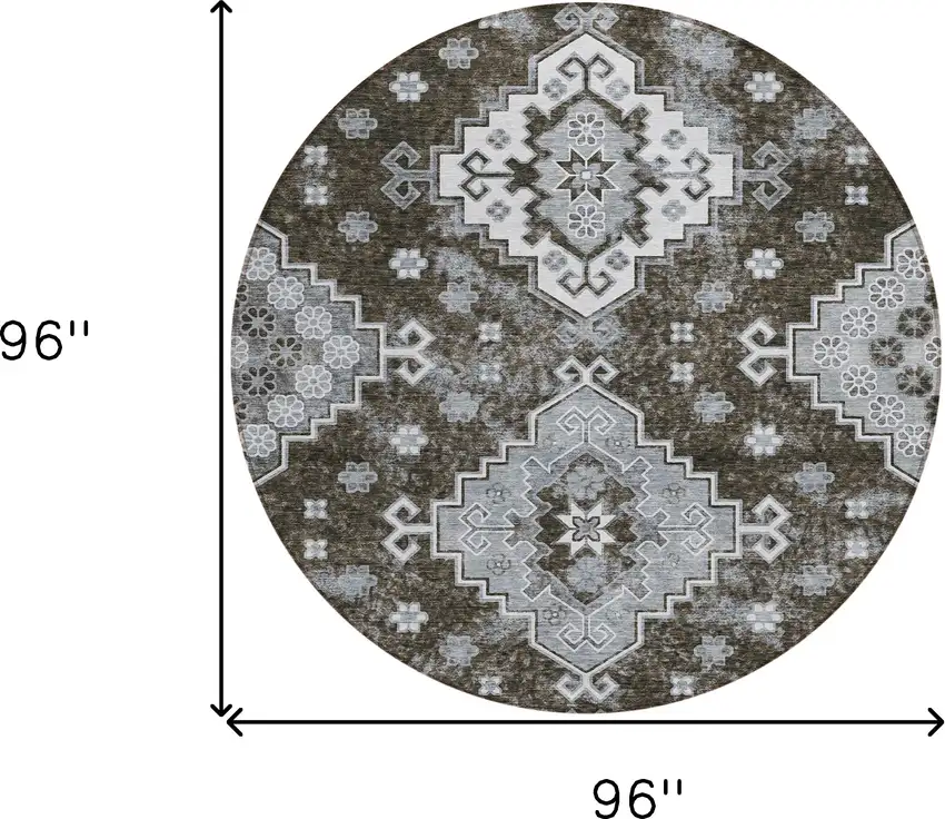 8' Brown And Gray Round Medallion Washable Indoor Outdoor Area Rug Photo 3