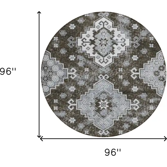 8' Brown And Gray Round Medallion Washable Indoor Outdoor Area Rug Photo 3