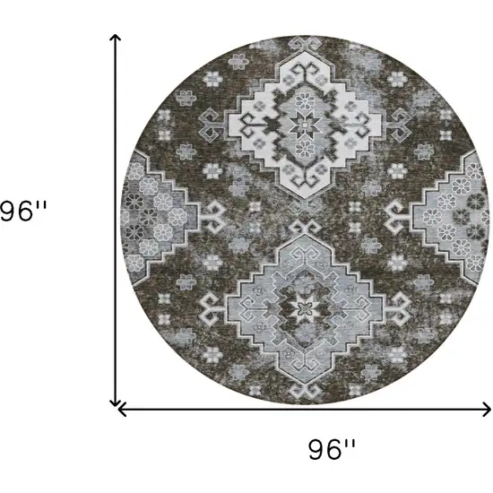 8' Brown And Gray Round Medallion Washable Indoor Outdoor Area Rug Photo 3