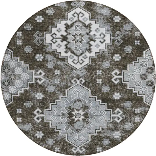 8' Brown And Gray Round Medallion Washable Indoor Outdoor Area Rug Photo 2