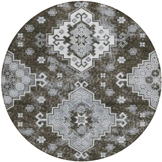 8' Brown And Gray Round Medallion Washable Indoor Outdoor Area Rug Photo 2