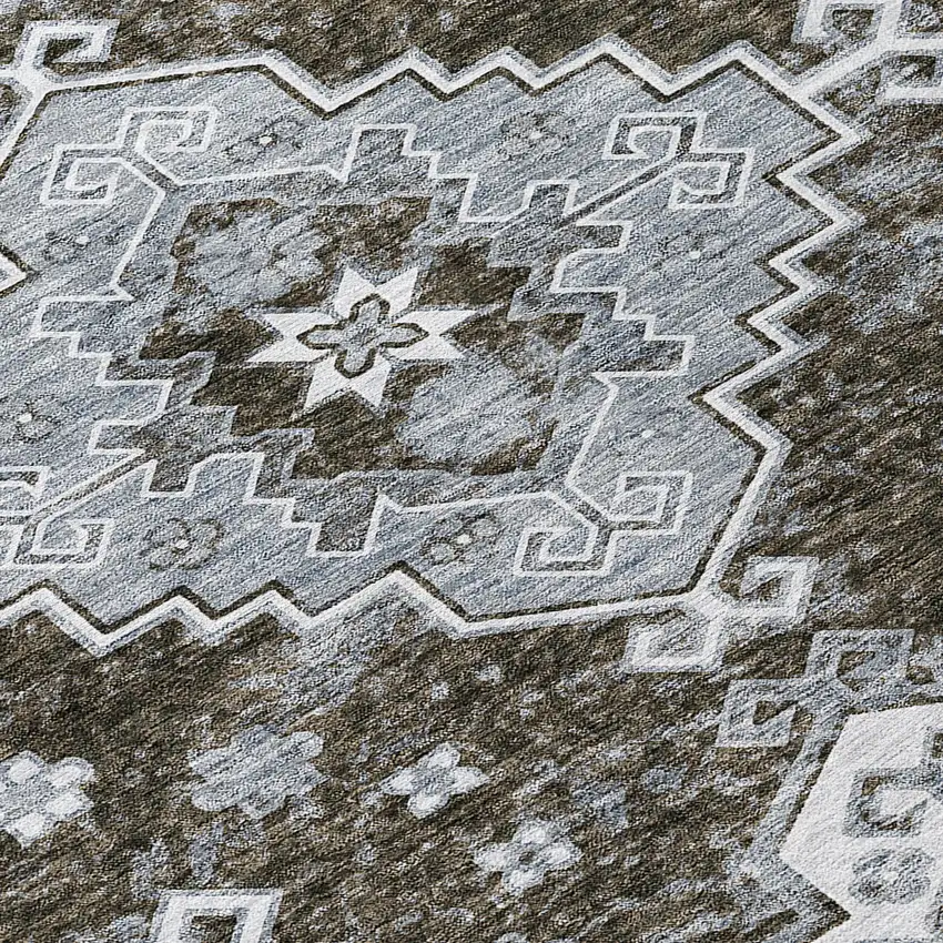 8' Brown And Gray Round Medallion Washable Indoor Outdoor Area Rug Photo 4