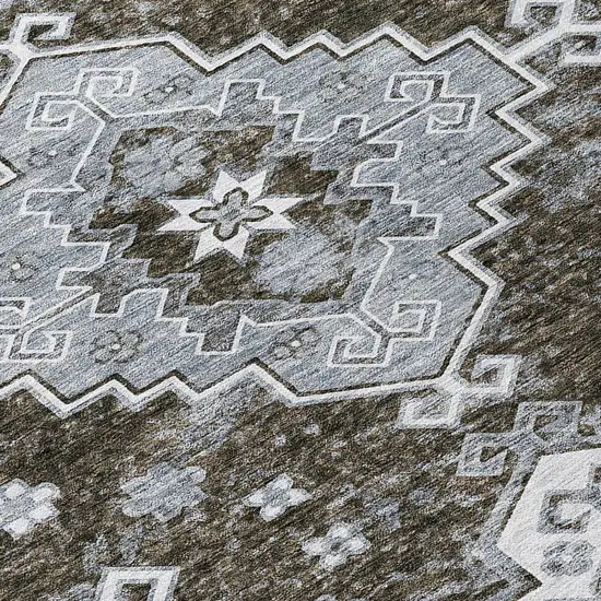 8' Brown And Gray Round Medallion Washable Indoor Outdoor Area Rug Photo 4