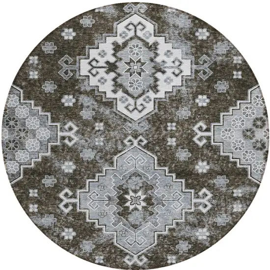 8' Brown And Gray Round Medallion Washable Indoor Outdoor Area Rug Photo 6