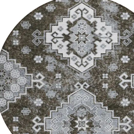 8' Brown And Gray Round Medallion Washable Indoor Outdoor Area Rug Photo 5