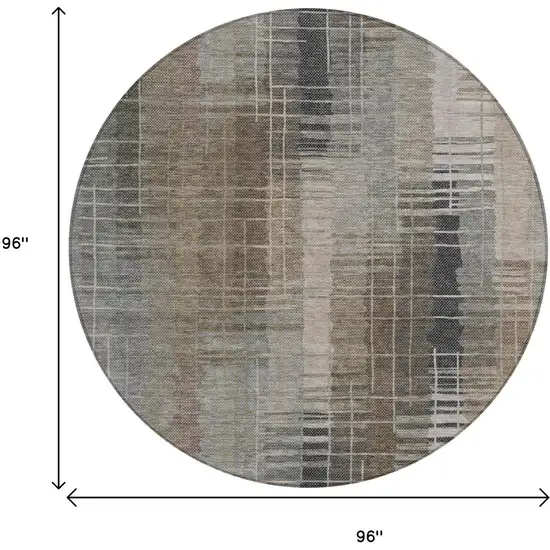 8' Brown And Gray Round Striped Washable Indoor Outdoor Area Rug Photo 3