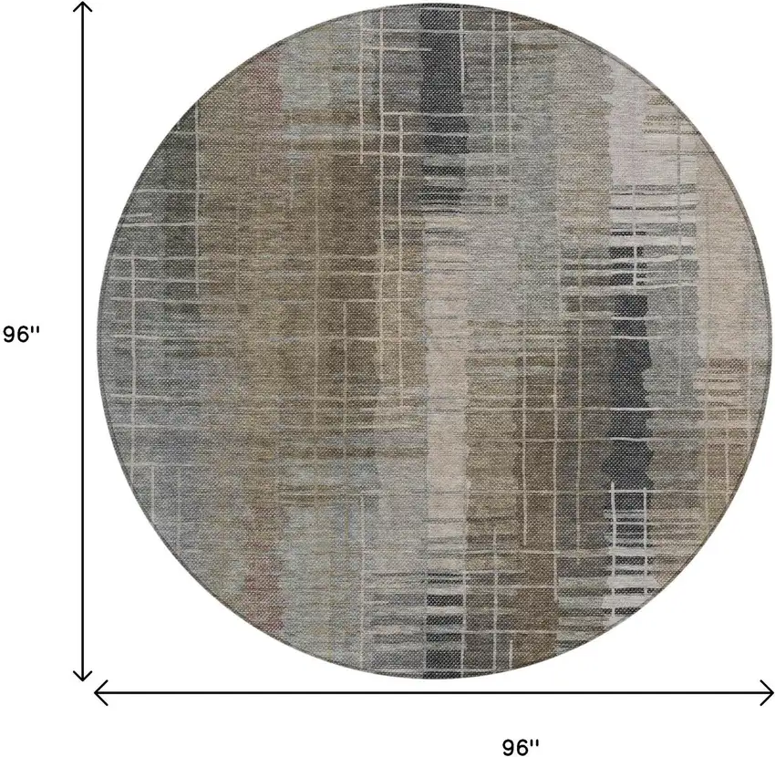 8' Brown And Gray Round Striped Washable Indoor Outdoor Area Rug Photo 3