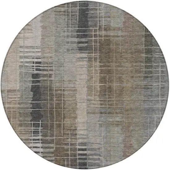 8' Brown And Gray Round Striped Washable Indoor Outdoor Area Rug Photo 5