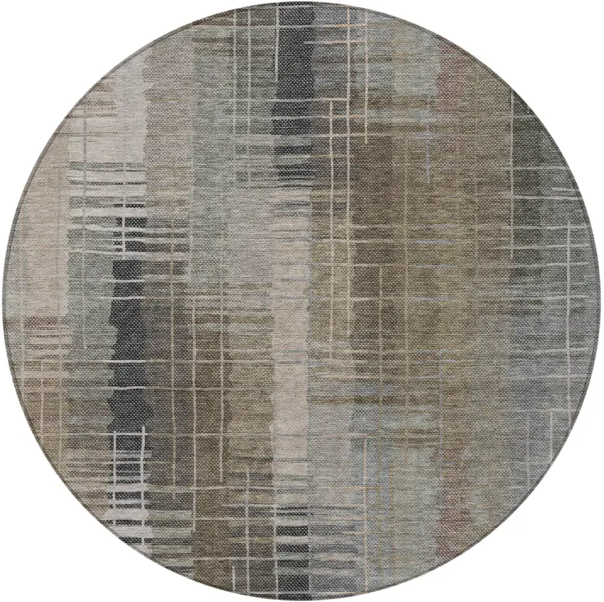 8' Brown And Gray Round Striped Washable Indoor Outdoor Area Rug Photo 5