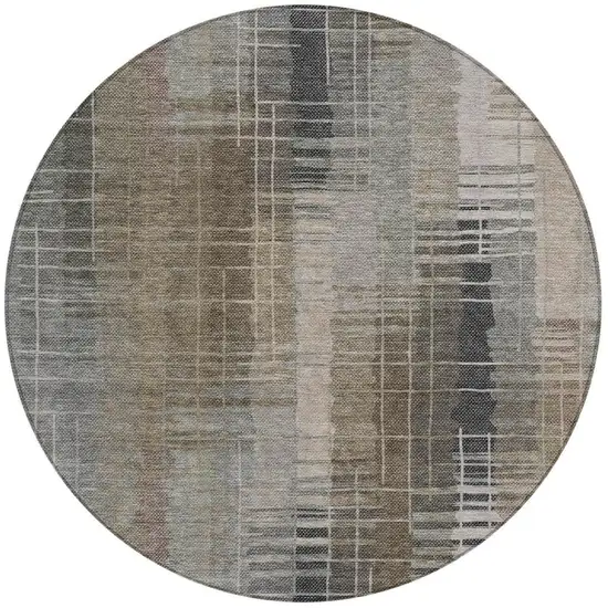 8' Brown And Gray Round Striped Washable Indoor Outdoor Area Rug Photo 4