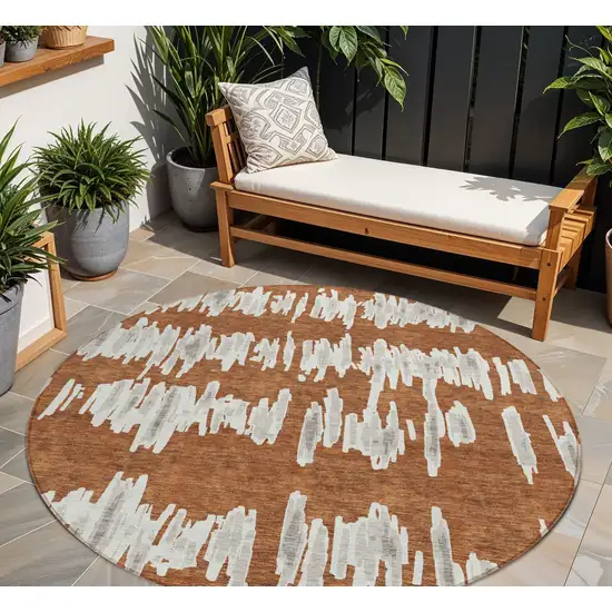 8' Brown And Gray Round Striped Washable Indoor Outdoor Area Rug Photo 1