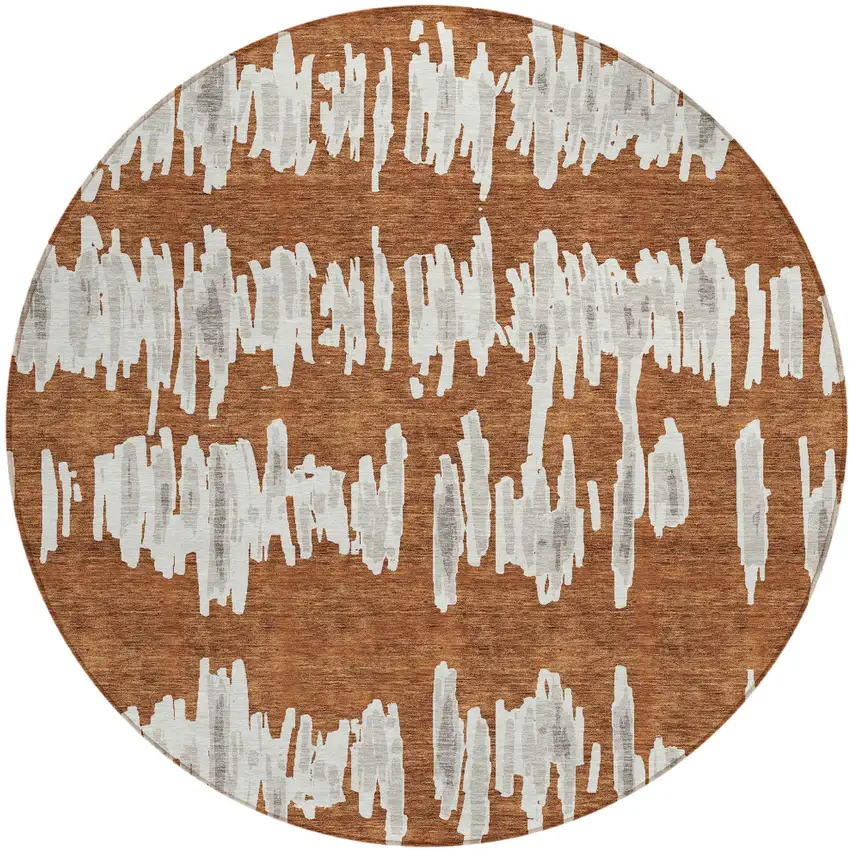 8' Brown And Gray Round Striped Washable Indoor Outdoor Area Rug Photo 2