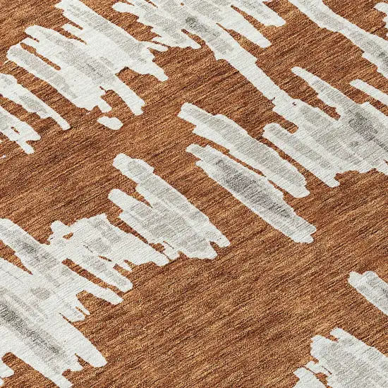 8' Brown And Gray Round Striped Washable Indoor Outdoor Area Rug Photo 5